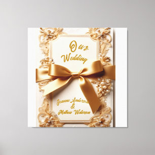 "Embossed Floral Wedding Invitation Satin Bow Canvas Print