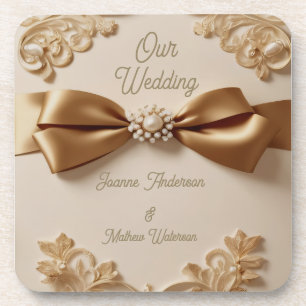 Embossed Floral Wedding Invitation – Satin Bow & G Coaster