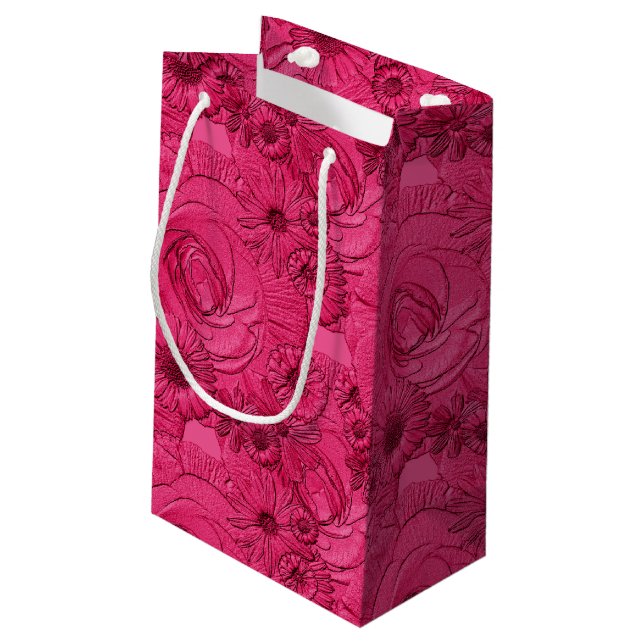 Embossed Flowers-Berry-GIFT BAG S (Back Angled)