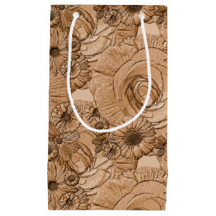 Embossed Flowers-Brown-GIFT BAG S