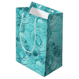 Embossed Flowers-Duck Egg Blue-GIFT BAG M
