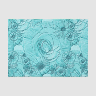 Embossed Flowers-Duck Egg Blue-Tissue Wrapping Tissue Paper