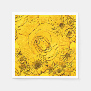Embossed Flowers-Golden Yellow-COCKTAIL NAPKINS