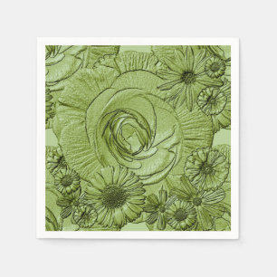 Embossed Flowers-Green-COCKTAIL NAPKINS