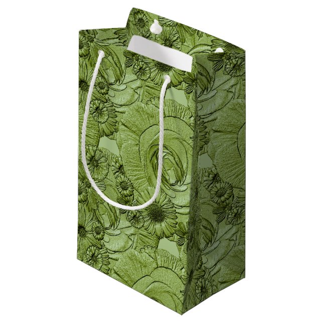 Embossed Flowers-Green-GIFT BAG S (Front Angled)
