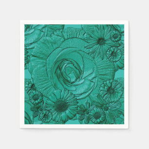 Embossed Flowers-Jade Green-COCKTAIL NAPKINS