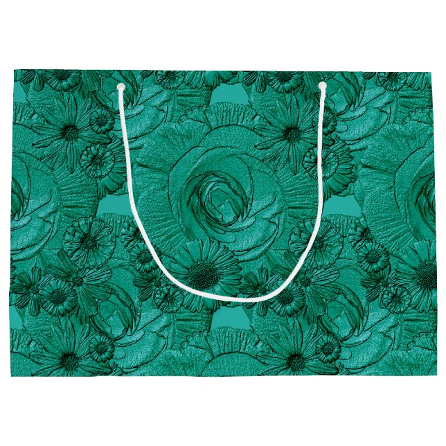 Embossed Flowers-Jade Green-GIFT BAG L (Back)
