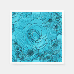Embossed Flowers-Lt Blue-COCKTAIL NAPKINS