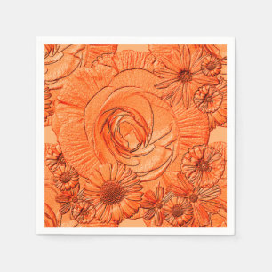Embossed Flowers-Orange-COCKTAIL NAPKINS