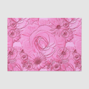 Embossed Flowers-Pink-Tissue Wrapping Tissue Paper