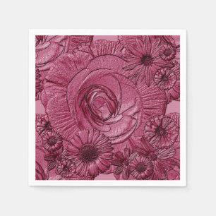 Embossed Flowers-Plum-COCKTAIL NAPKINS
