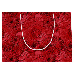 Embossed Flowers-Red-GIFT BAG L