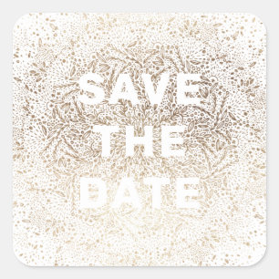 Embossed   Formal Elegant Snow White Gold Foil Square Sticker