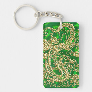 Embossed Gold Dragon Green Satin iPhone Case Key Ring