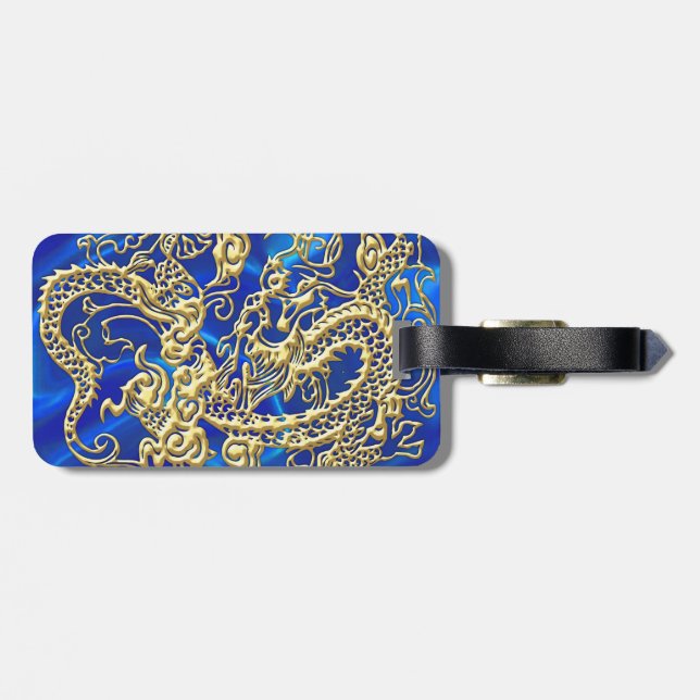 Embossed Gold Dragon Luggage Tag (Back Horizontal)