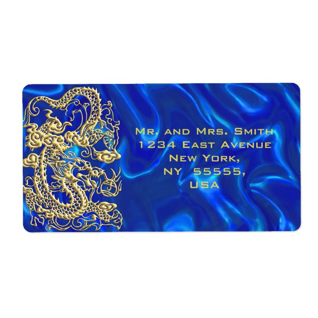 Embossed Gold Dragon on Blue Satin (Front)
