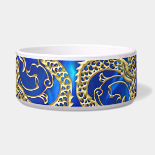 Embossed Gold Dragon on Blue Satin Print
