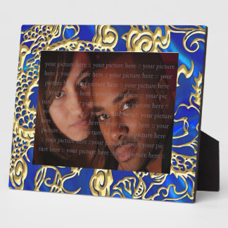 Embossed Gold Dragon on Blue Satin Print Plaque