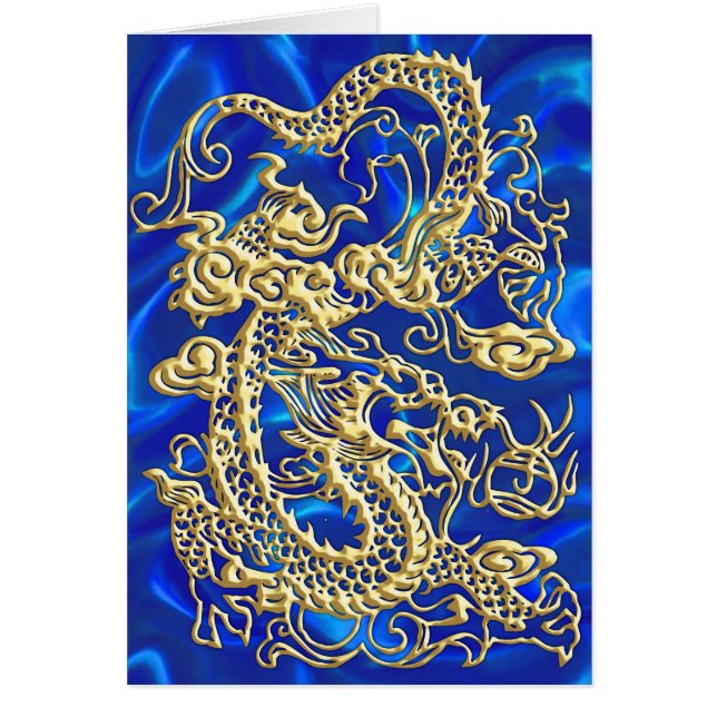 Embossed Gold Dragon on BlueSatin Print (Front)