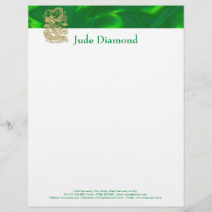 Embossed Gold Dragon on Green Satin Customized Letterhead