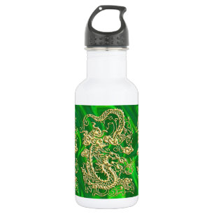 Embossed Gold Dragon on GreenSatin Print 532 Ml Water Bottle