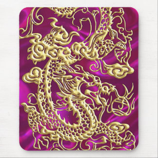 Embossed Gold Dragon on Magenta Satin Mouse Pad