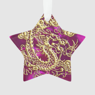 Embossed Gold Dragon on Magenta Satin Ornament