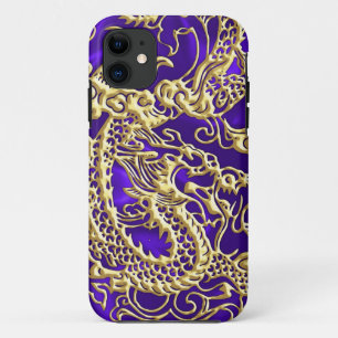 Embossed Gold Dragon on Purple Satin Print iPhone 11 Case