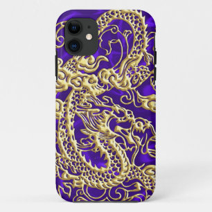 Embossed Gold Dragon on Purple Satin Print iPhone 11 Case