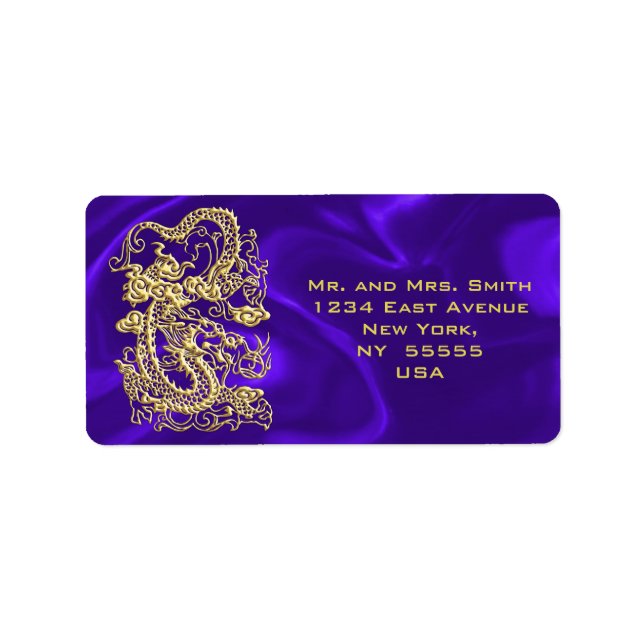 Embossed Gold Dragon on Purple Satin Print Label (Front)