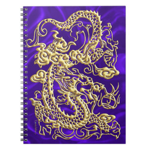 Embossed Gold Dragon on Purple Satin Print Notebook
