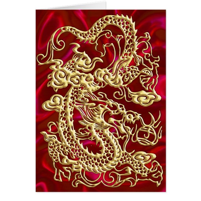 Embossed Gold Dragon on Red Satin Print (Front)
