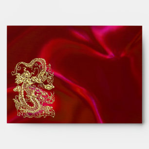 Embossed Gold Dragon on Red Satin Print Envelope