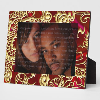 Embossed Gold Dragon on Red Satin Print Plaque