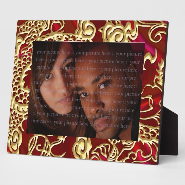 Embossed Gold Dragon on Red Satin Print Plaque (Side)