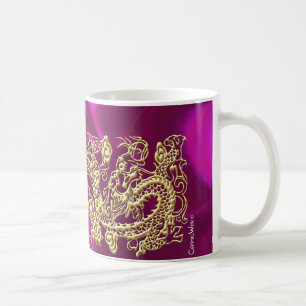 Embossed Gold Dragon on Red Satin Textured Print Coffee Mug