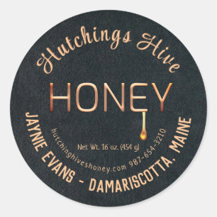 Embossed Gold Dripping Honey Copper Script   Classic Round Sticker