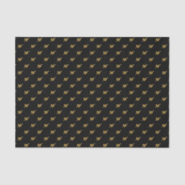 Embossed Gold Hearts-BLACK TISSUE WRAP PAPER (Front)
