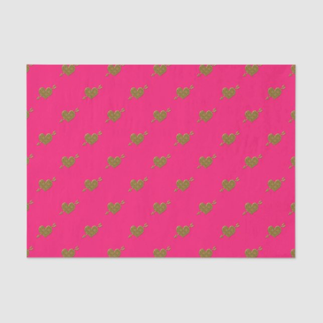Embossed Gold Hearts-DARK PINK TISSUE WRAP PAPER (Front)