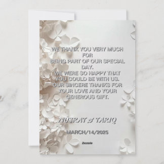 Embossed Grey Floral Texture Thank You Wedding  Invitation