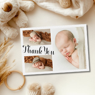 Embossed Hearts 3 Photo Baby Shower Thank You Card