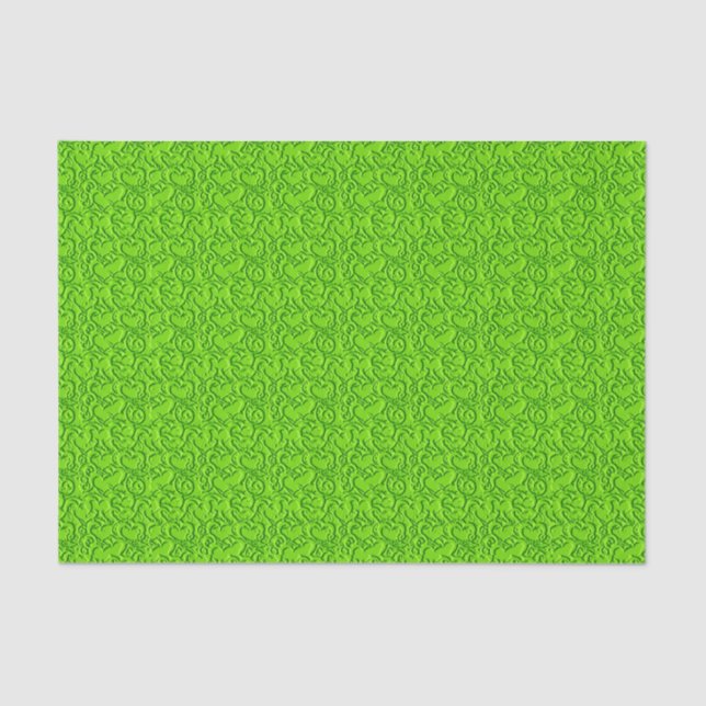 Embossed Hearts-NEON GREEN-TISSUE WRAPPING PAPER (Front)
