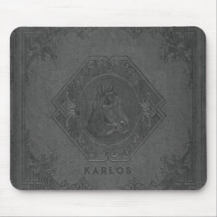 Embossed horse-head grey vintage leather mouse pad