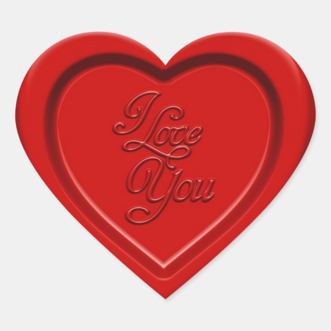 Embossed I Love You Red Heart Heart Sticker (Front)