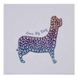 Embossed Indigo Gradient Paw Print Dog Outline
