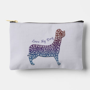 Embossed Indigo Gradient Paw Print Dog Outline Accessory Pouch