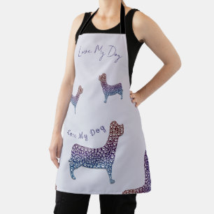 Embossed Indigo Gradient Paw Print Dog Outline Apron