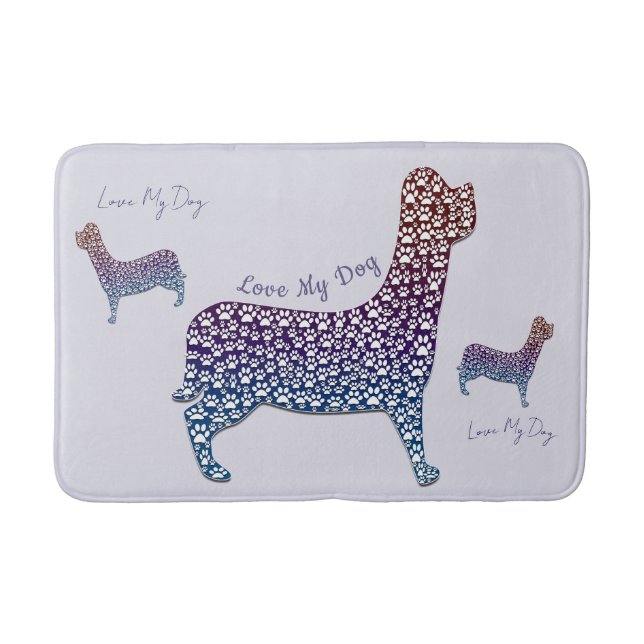 Embossed Indigo Gradient Paw Print Dog Outline Bath Mat (Front)