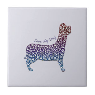 Embossed Indigo Gradient Paw Print Dog Outline Ceramic Tile