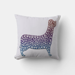 Embossed Indigo Gradient Paw Print Dog Outline Cushion